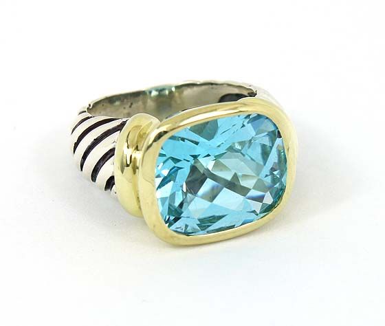 DAVID YURMAN STERLING & 14K GOLD LADIES B. TOPAZ RING  