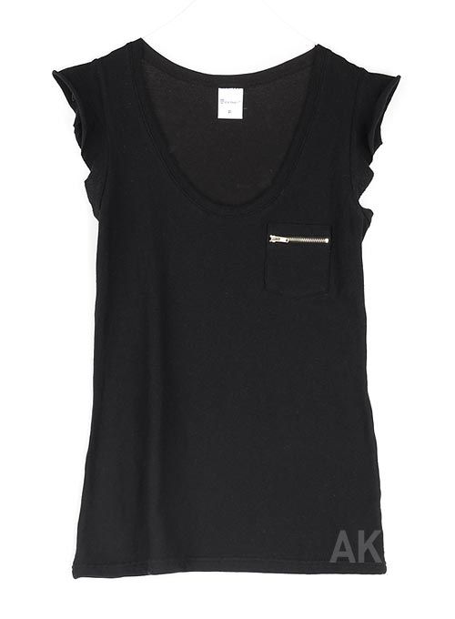 New Womens Cute Sleeve Zipper Summer Tee size S Black  