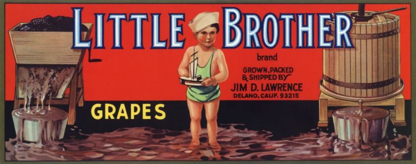 CRATE LABEL VINTAGE GRAPE WINE 60S SAILOR BOY TOY BOAT  