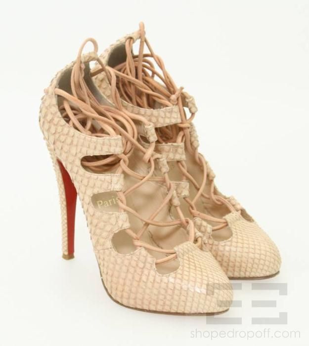 Christian Louboutin Blush Python Lace Up Bloody Mary Heels Size 38.5 