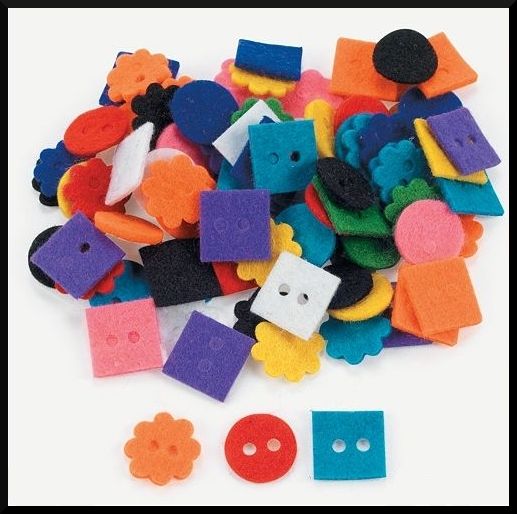 25 Felt Craft Buttons 3/4 Shapes Bright ABCraft  