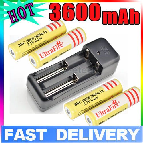 UltraFire 18650 3600mAh Rechargeable Li ion Battery 3.7V + AC 