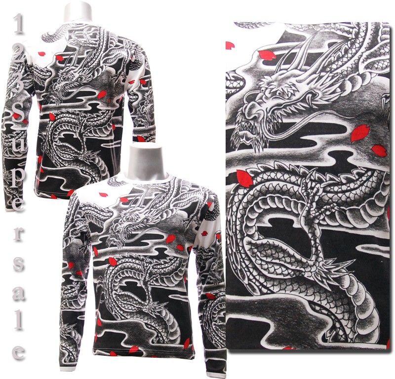 ls4 Sz M Dragon Japanese Tattoo Graffiti Street Tee Emo Men Long 