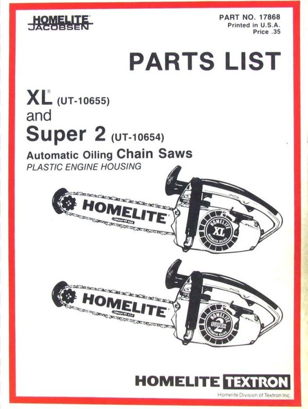 HOMELITE XL & Super 2 CHAIN SAW PARTS LIST / Manual IPL  