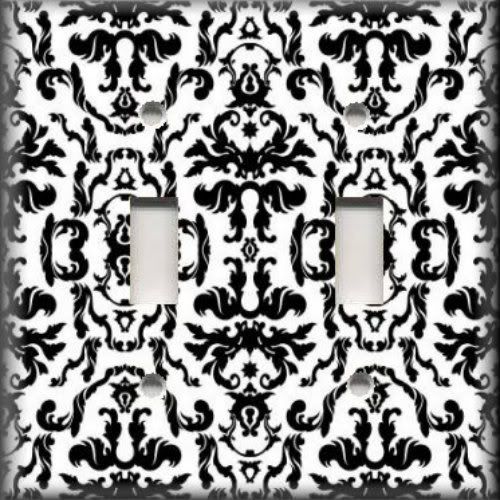   Switch Plate Cover   Bold Black And White   Flourish Damask Design
