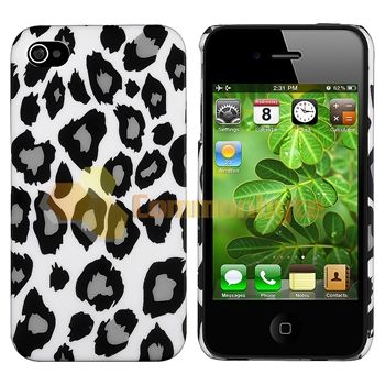 Black White Leopard Hard Case Skin Cover+Privacy Protector for Apple 