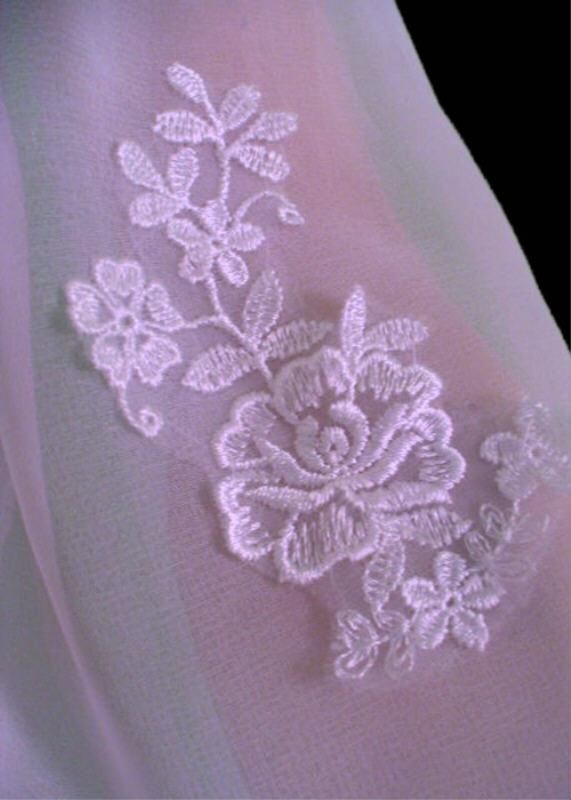 Vtg 80s White Violet Embroidered Wedding Dress S M  