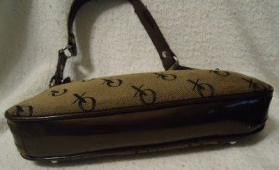 SMALL PETITE XOXO FABRIC CLOTH VINYL EVENING BAG PURSE BROWN & SILVER 