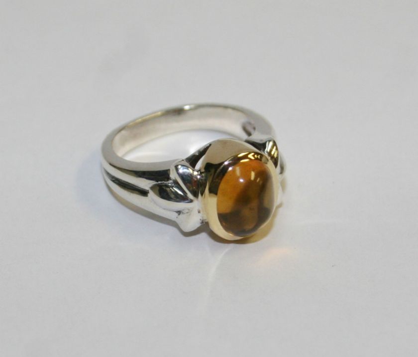 Bill Blass Cabochon Citrine 18kt Sterling Silver Ring  