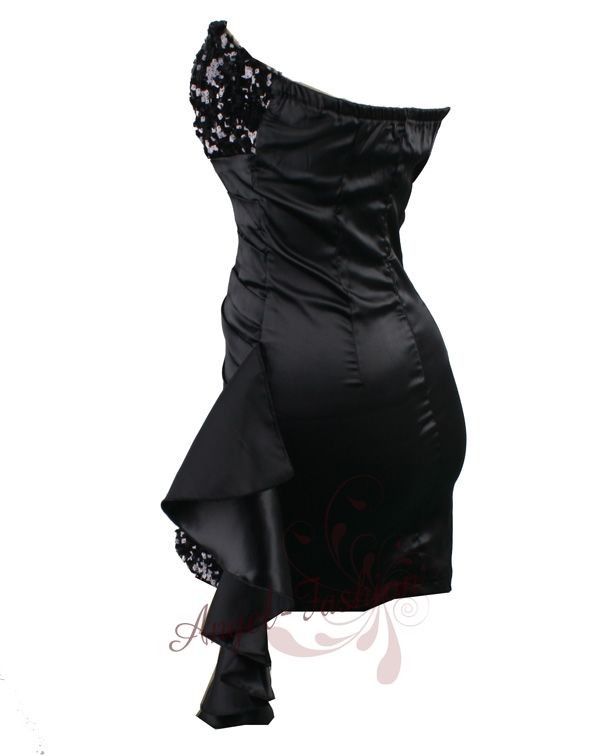   Pleated Waist Flounce Belt Strapless Clubwear Dresses S M L XL Black
