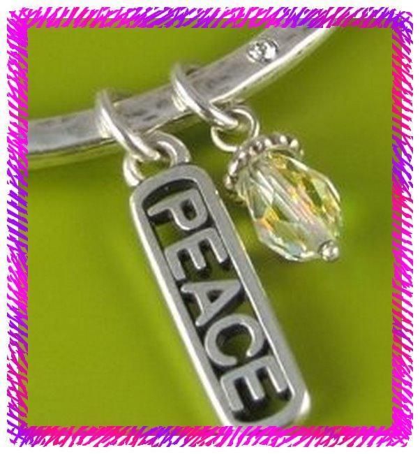 BRIGHTON Silver PEACE CHARMING Bangle BRACELET NWTag  