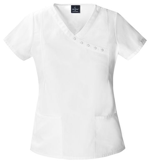 Baby Phat Mock Wrap Scrub Top in White (BUY 5 ITEMS GET FREE 