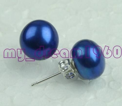 NICE BLUE PEARL BEADS 925 SILVER STUD EARRINGS  