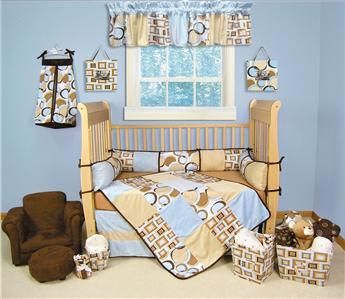 TEAL BUBBLES 4pc BABY BOY COCOA MODERN CRIB BEDDING SET  