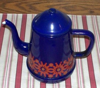   ANTIQUE BLUE FLORAL PORCELAIN COFFEE POT CHIC & SHABBY DUTCH  