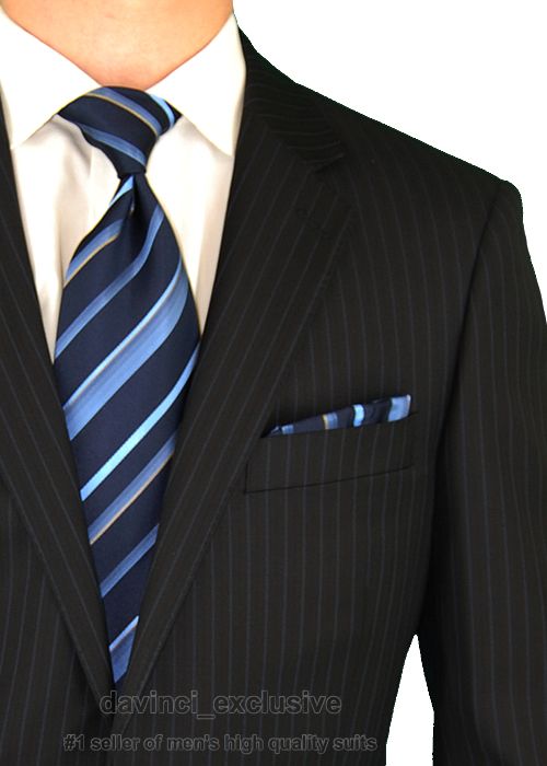 NATAZZI 160S SUIT $2598 CASHMERE 21588_5 NAVY STRIP 44R  