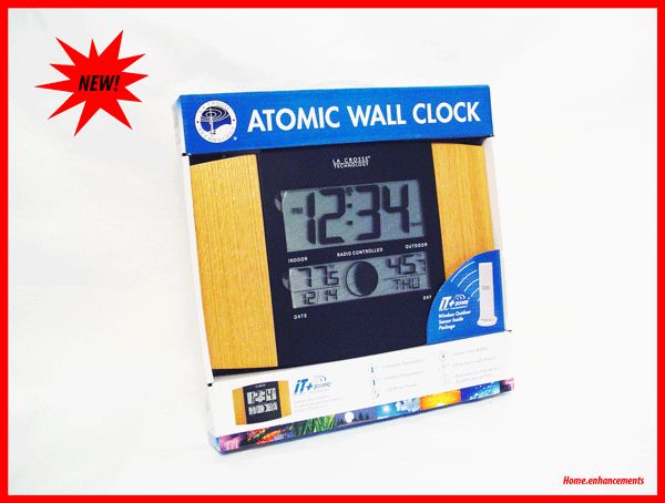 LA CROSSE ATOMIC WALL CLOCK. WS 8117 IT OAK + SENSOR  