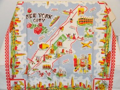 New York City Map Hand Printed Vintage Tablecloth NWT 50 x 50 