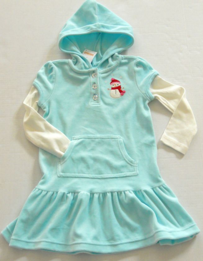 Gymboree Girls Cozy Cutie Aqua Velour Hooded Dress Sizes 4 12  