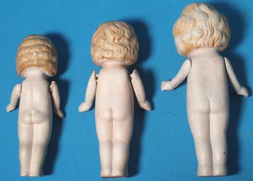 1940s SWEET ALL BISQUE SET OF 3 KEWPIE DOLLS MADE IN JAPAN