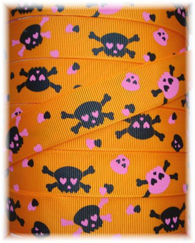 HALLOWEEN SPOOKY SKULLS CROSSBONES GROSGRAIN RIBBON  