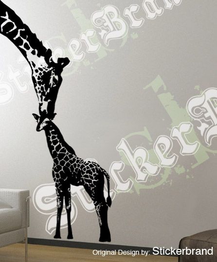 Vinyl Wall Decal Sticker Baby Giraffe w/ Mother 7ft Big  