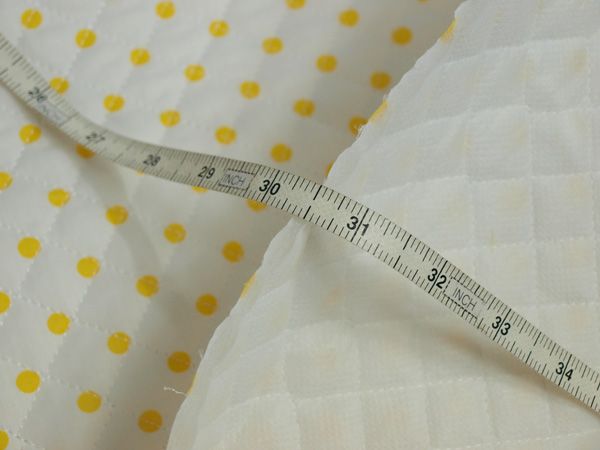 1yd Quilted Fabric Poly/Cotton 7mm Yellow Dot / White  