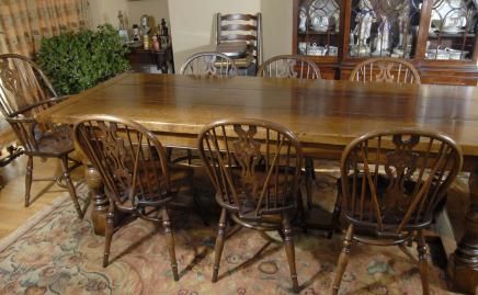 English Oak Refectory Table 8 Windsor Chairs Dining Set  