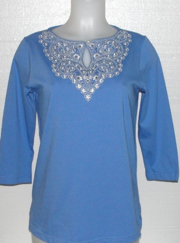 NEW Bob Mackies Embroidered Daisy Yoke Top  