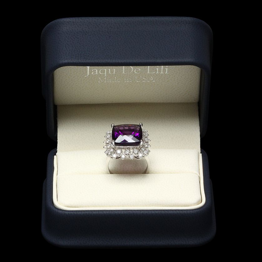 6300 CERTIFIED 14K WHITE GOLD 9.70CT AMETHYST 0.80CT DIAMOND RING 