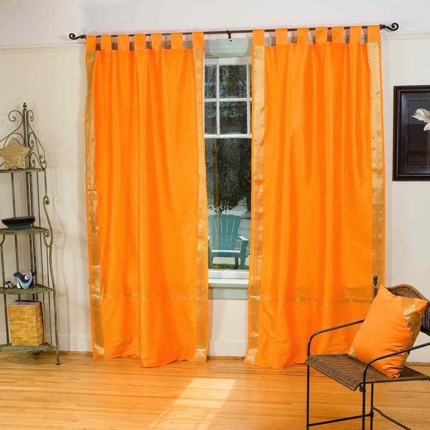 Pumpkin Orange Tab Top Sari Sheer Curtain Drape Panel  