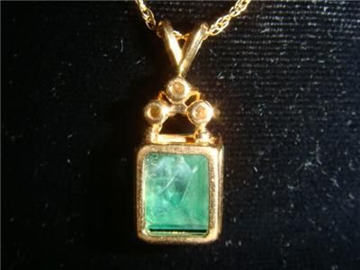 Natural Emerald Diamond 14 K Gold Pendant Necklace *WOW  