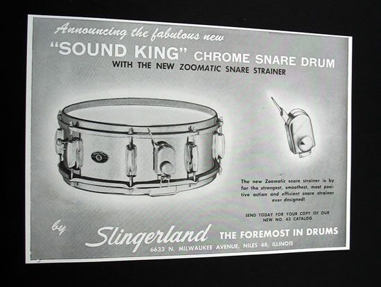 Slingerland Sound King chrome snare drum 1962 print Ad  