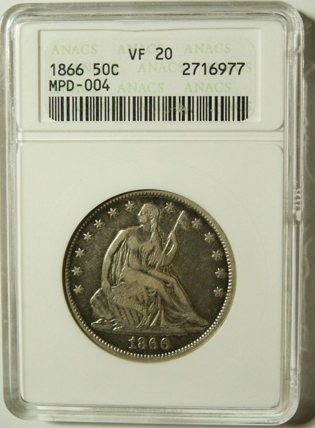 1866 P Seated Liberty Half (Tough Coin) ANACS VF 20  