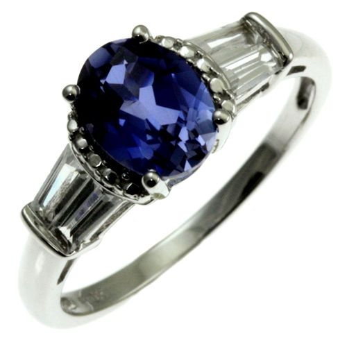 10kt white gold blue sapphire color and topaz ring  