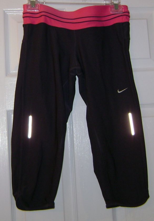 New NIKE Women`s Dri Fit Stay Warm Running Pants Charcoal/Pink  