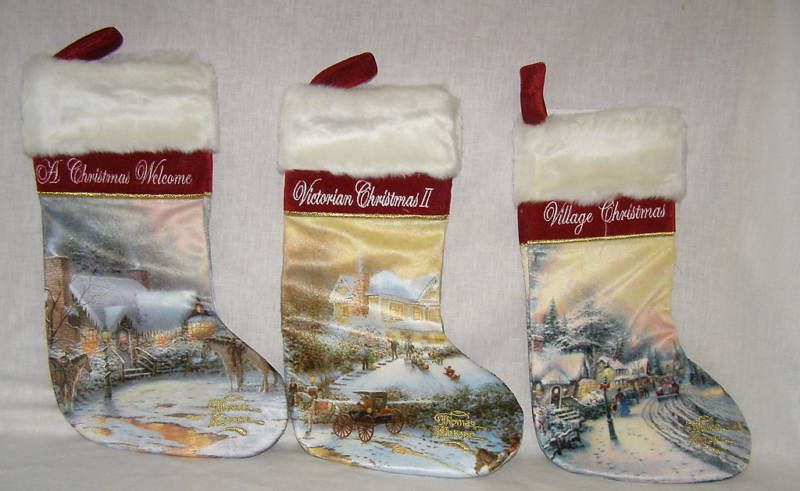 Thomas Kinkade 3 PC Christmas Stocking New  