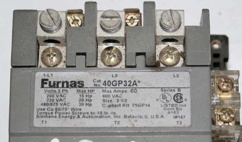 FURNAS NEMA SIZE 2 1/2 REVERSING STARTER 60A 40GP32AA  