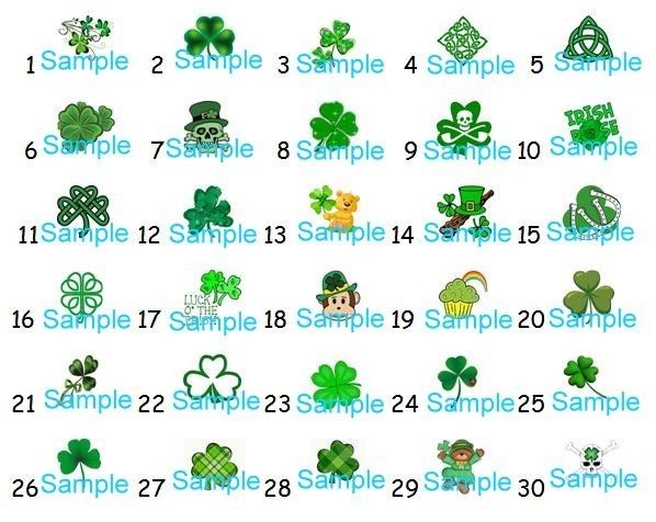 St. Patricks,Shamrocks and more Nail Decalsyou pick set of 20  