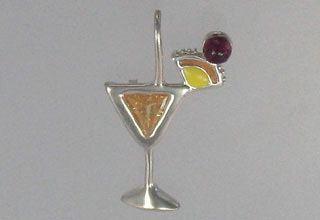 Sterling Silver CZ & GARNET MAI TAI DRINK Charm,  