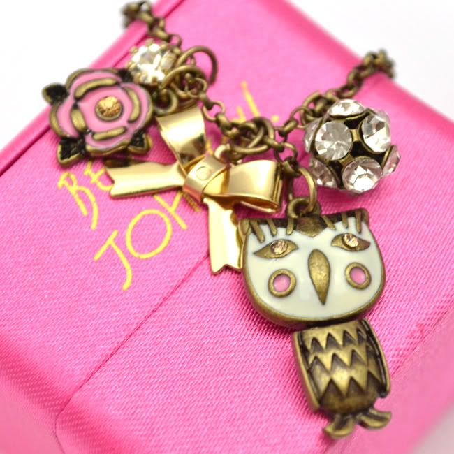 Original Betsey Johnson Owl & Charms Necklace JN5  