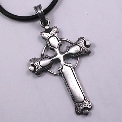 Solar Celtic Norse Cross Pewter Pendant w PVC Necklace  