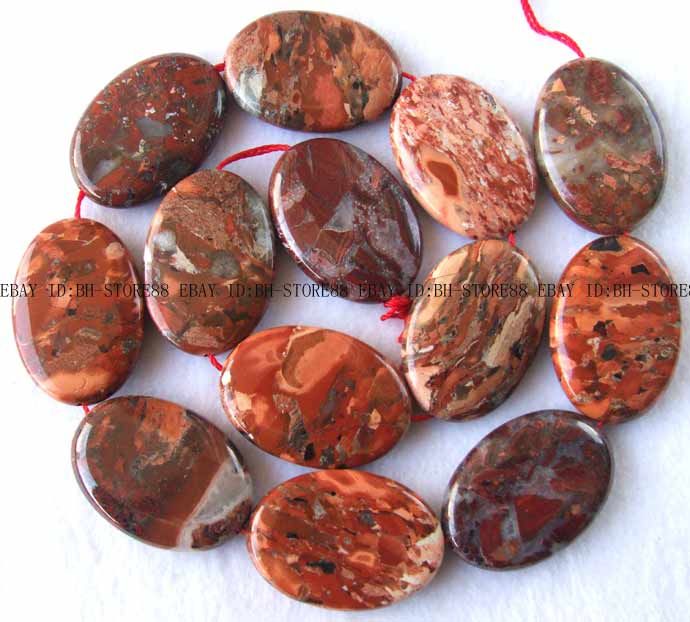 22x30mm Picture Jasper Flat Oval Beads 15.5  