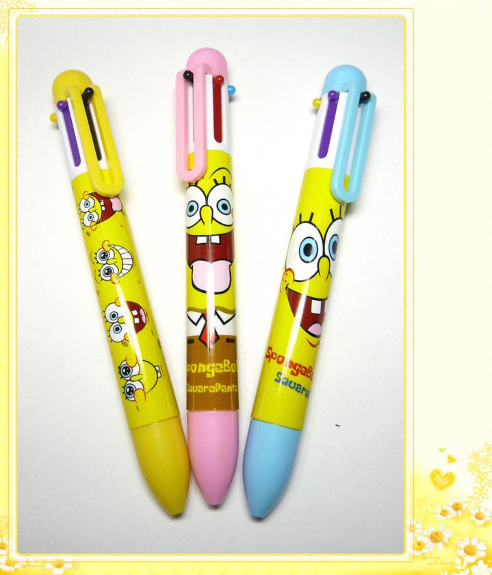 3pcs Sponge Bob Multi color Ballpoint Pen 6 color in 1  
