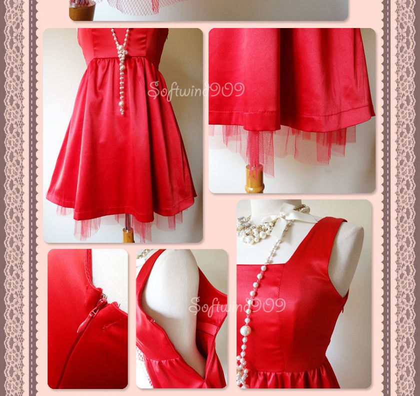   Satin BOW Accent Full Skirt Classic Mini Cocktail Party Dress  