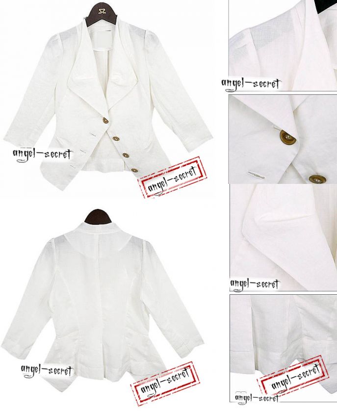 CJ116 women short jacket blazer white 3 button cotton  