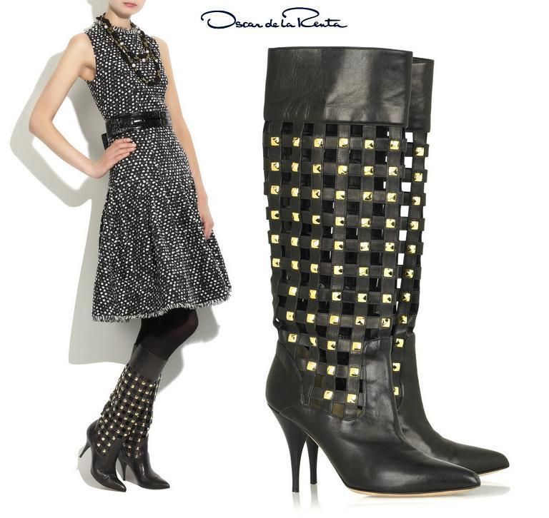 1695 OSCAR DE LA RENTA BLACK LEATHER BOOTS 37   7  