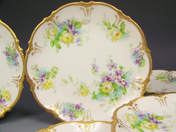 LIMOGES ROSES & VIOLETS ICE CREAM DESSERT SET 11 PIECES  