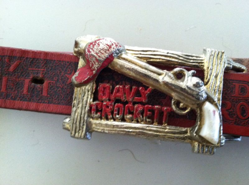 DAVY CROCKETT VINTAGE LEATHER BELT METAL BUCKLE 1950S  