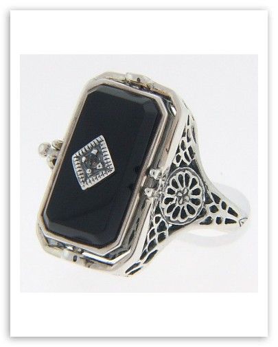 Cameo / Onyx Diamonds Filigree Flip Ring Sterling Sz 8  